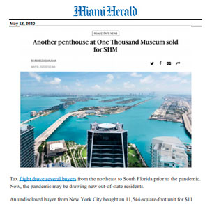 Miami Herald – Another penthouse at One Thousand Museum sold for $11M – May 18, 2020
