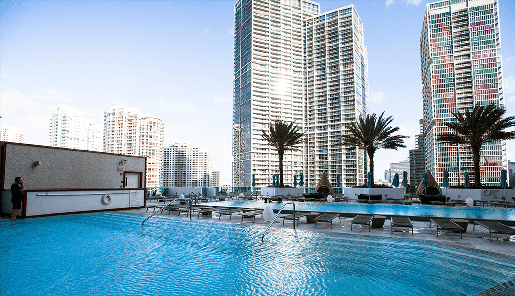 swimming pool of epic building in downtown miami