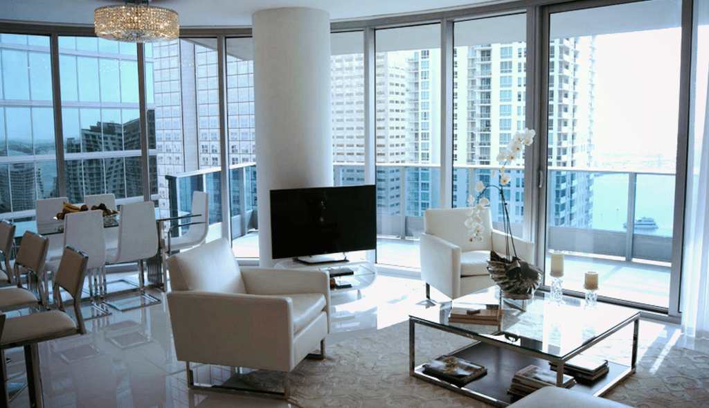 one of the living rooms in one unit of the epic residences miami